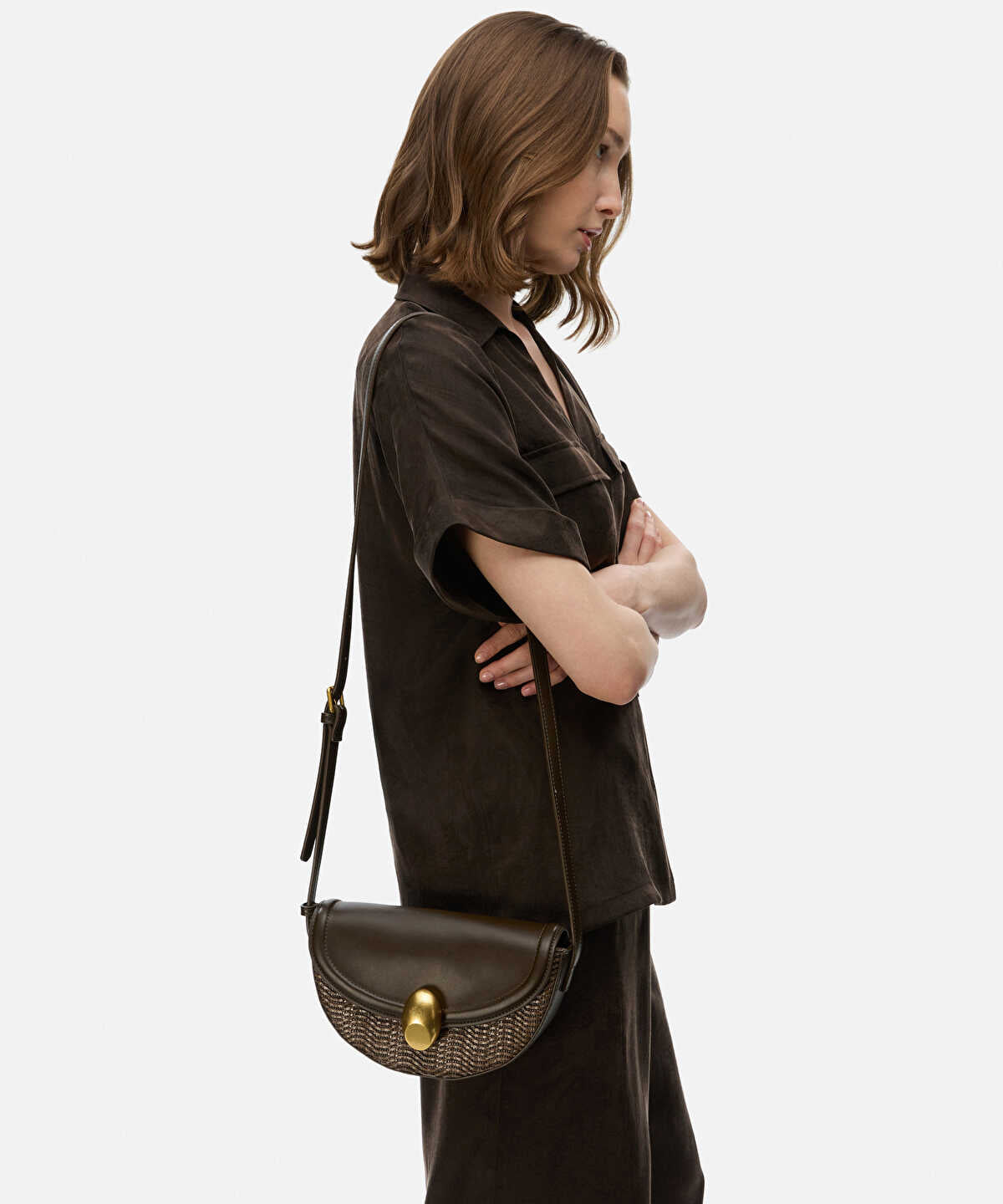 Metal Buckle Contrast Texture Bag