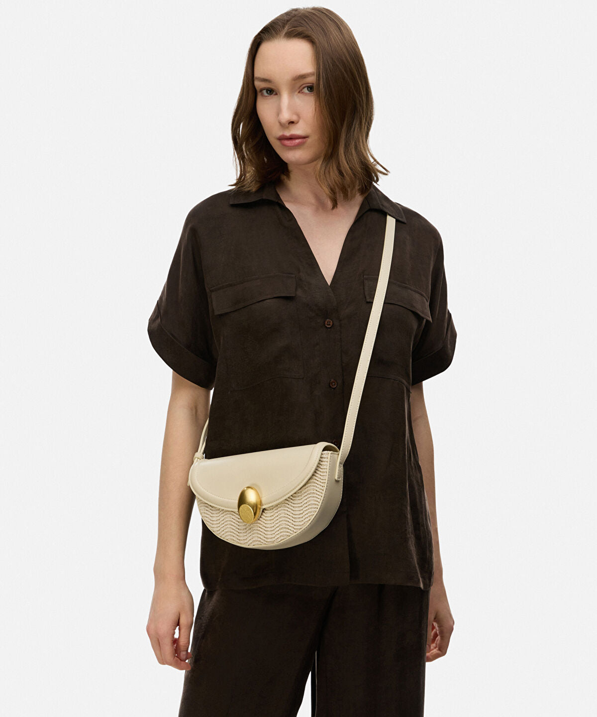 Metal Buckle Contrast Texture Bag