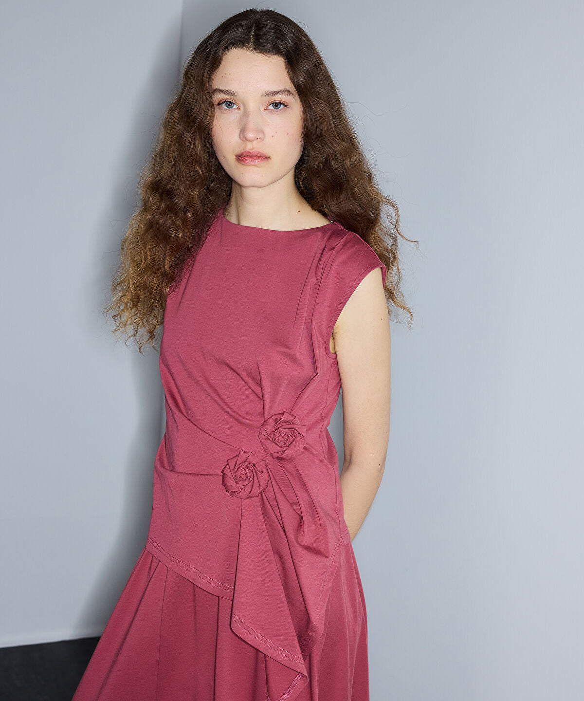 Asymmetric T-Shirt with Floral Applique