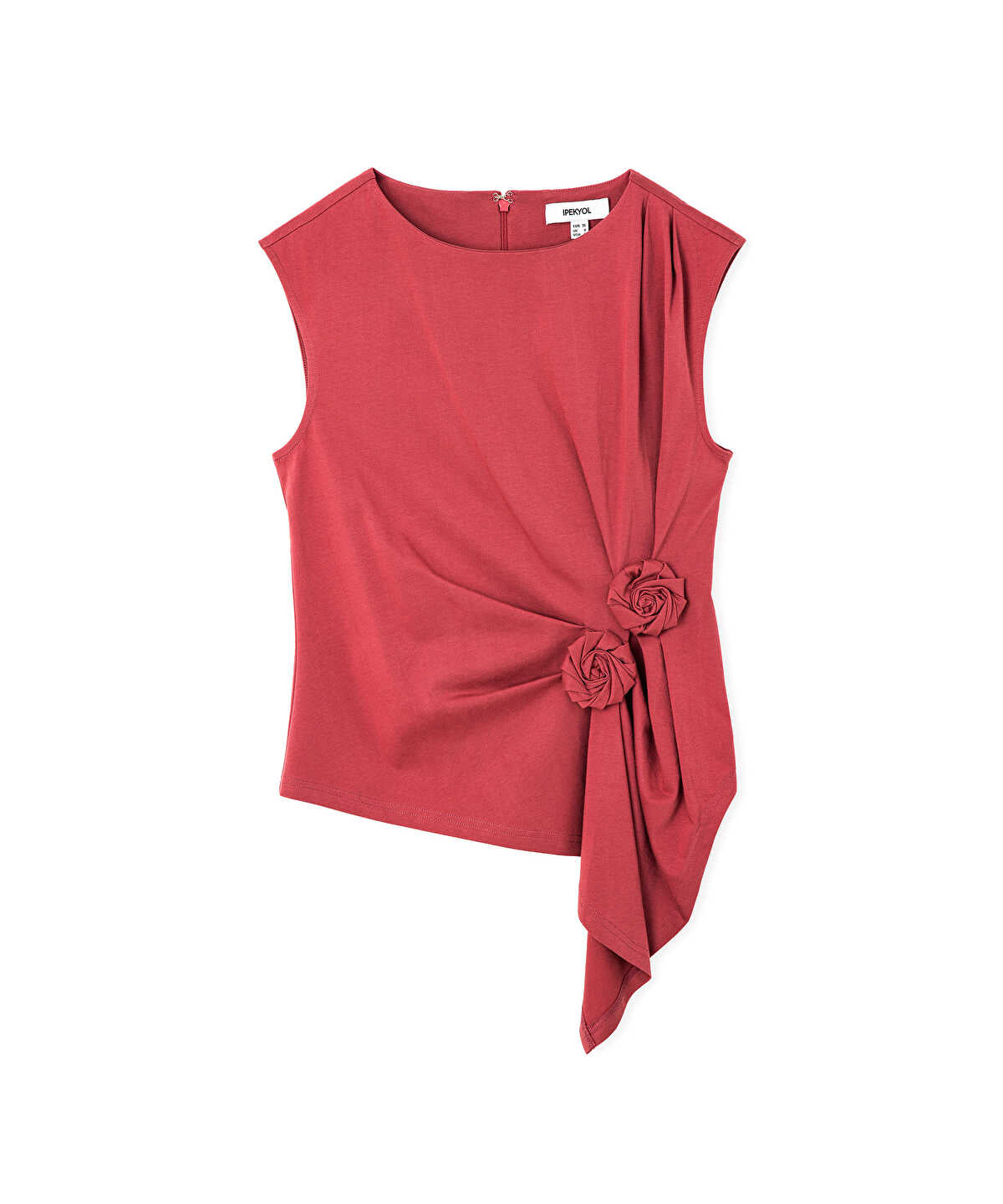 Asymmetric T-Shirt with Floral Applique