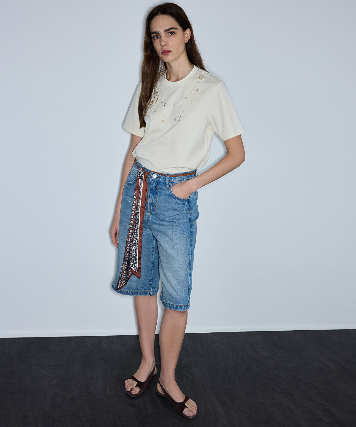 T-Shirt with Bead and Seashell Applique