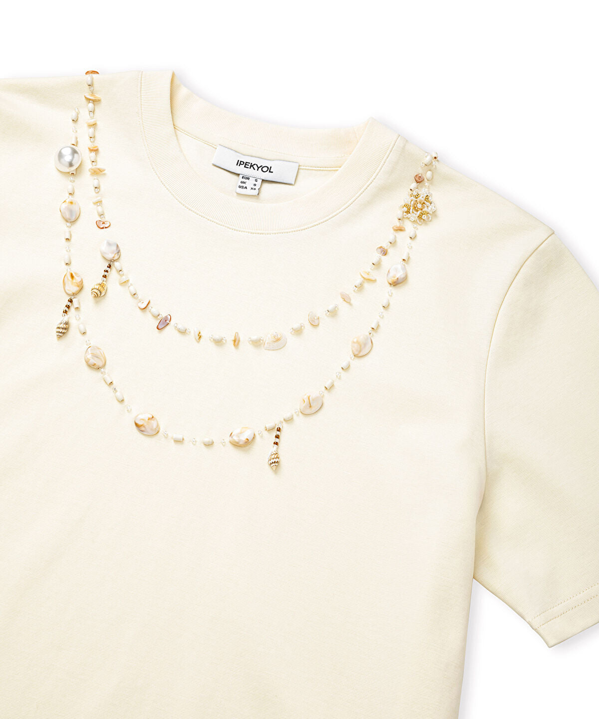 T-Shirt with Bead and Seashell Applique