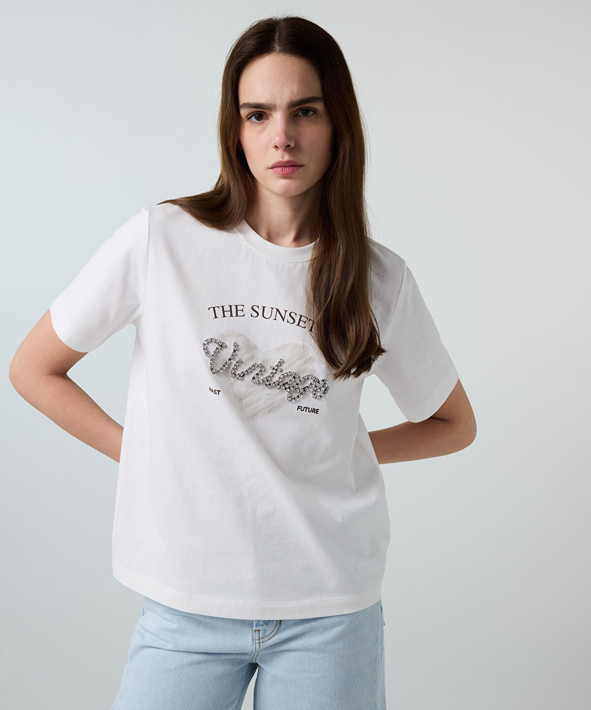 Printed Rhinestone T-Shirt