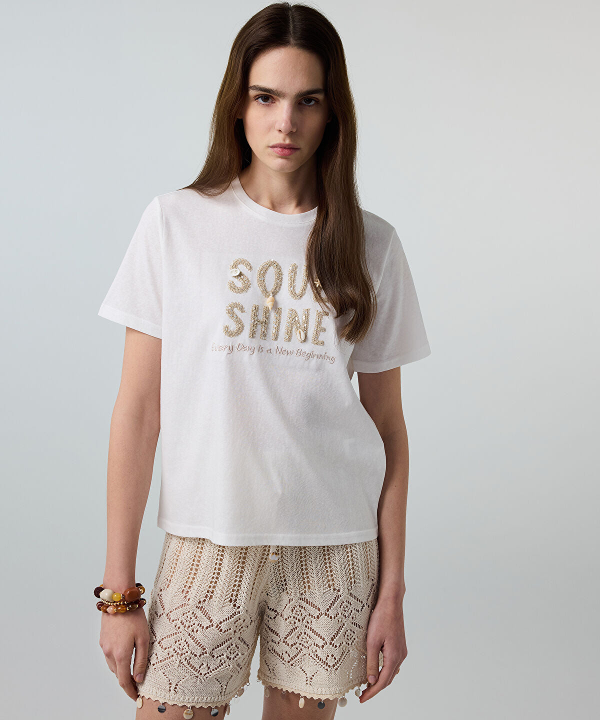 Embroidered T-Shirt with Sequins