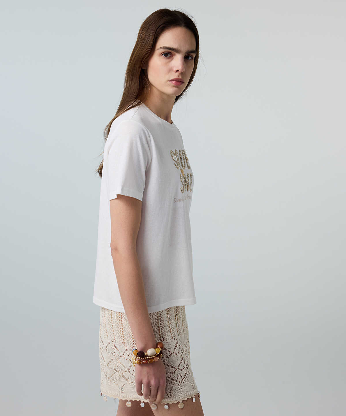 Embroidered T-Shirt with Sequins