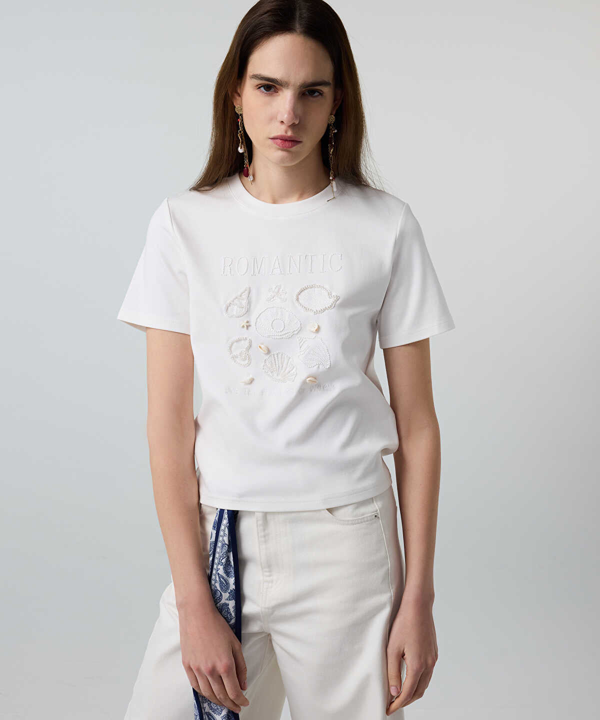 Embroidered T-Shirt with Seashells