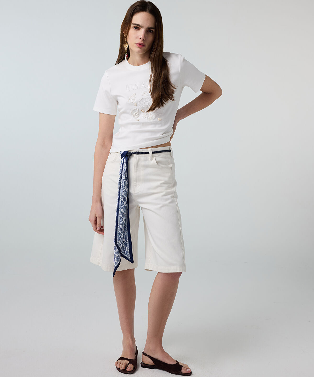 Embroidered T-Shirt with Seashells