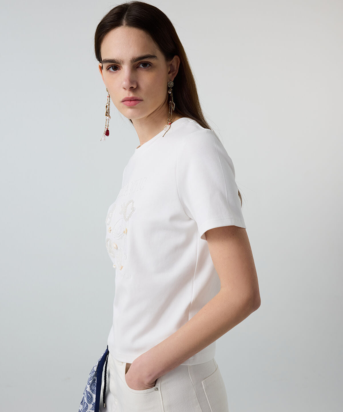 Embroidered T-Shirt with Seashells