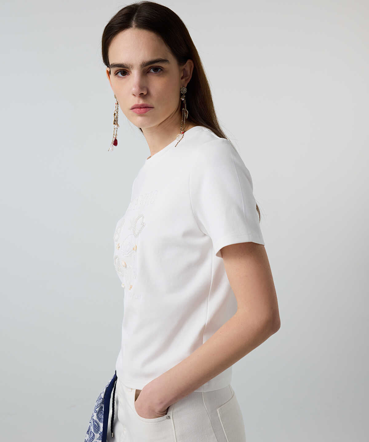Embroidered T-Shirt with Seashells
