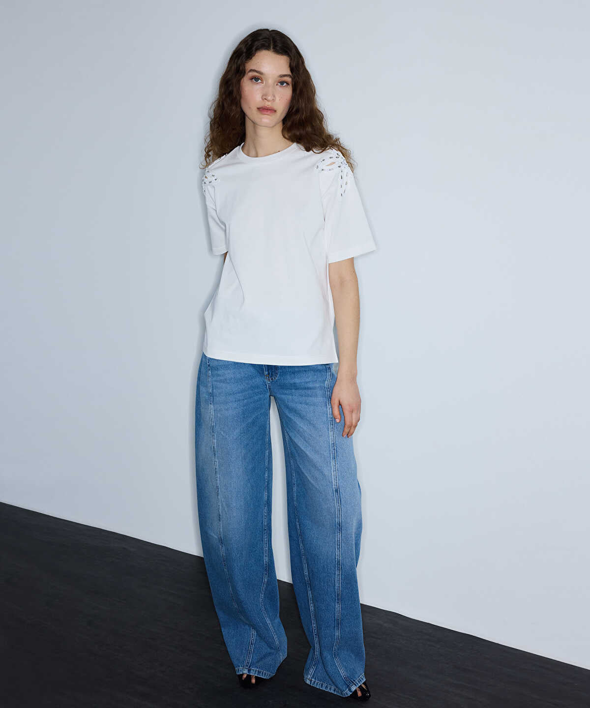 Embroidered Cutout T-Shirt