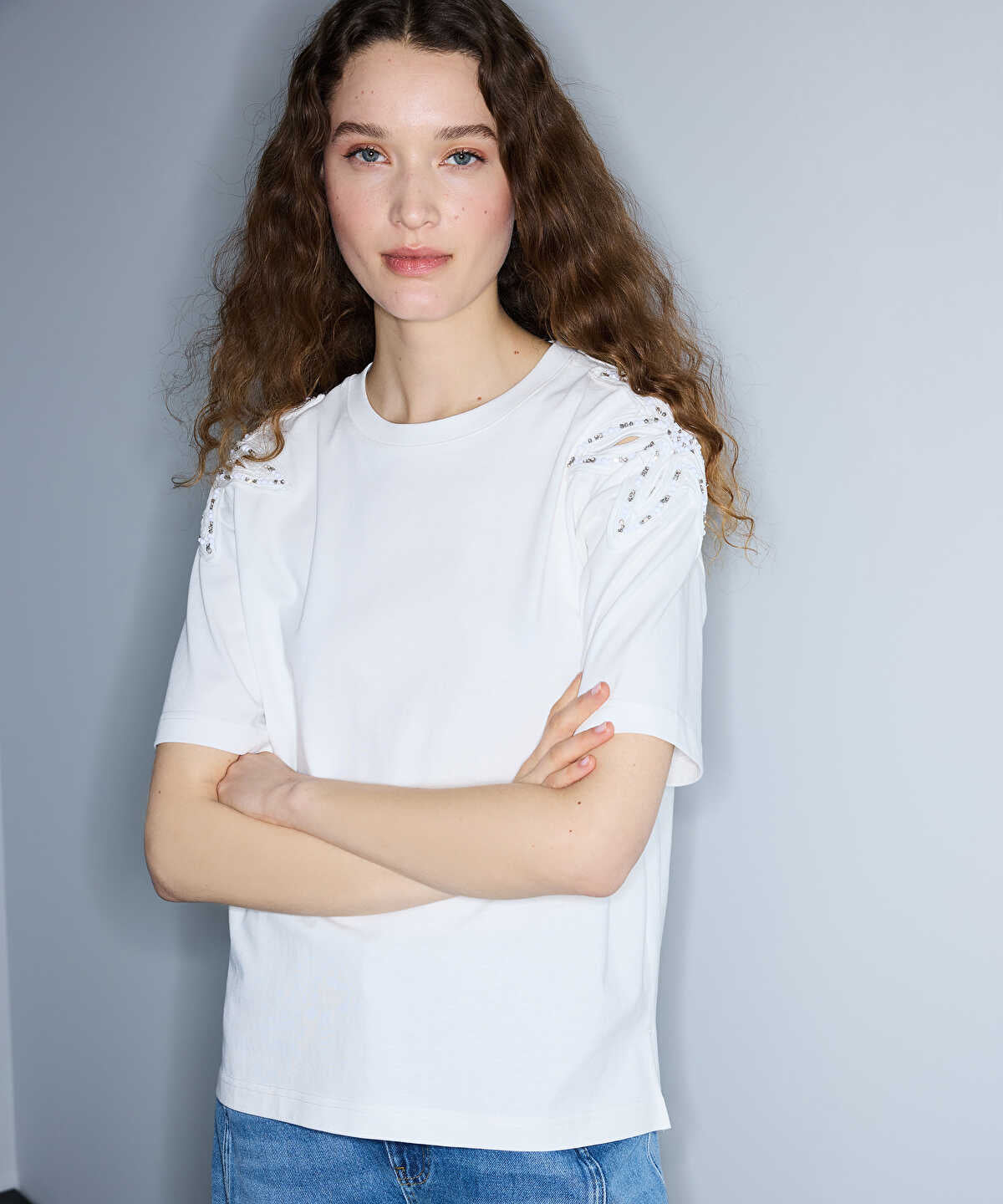 Embroidered Cutout T-Shirt