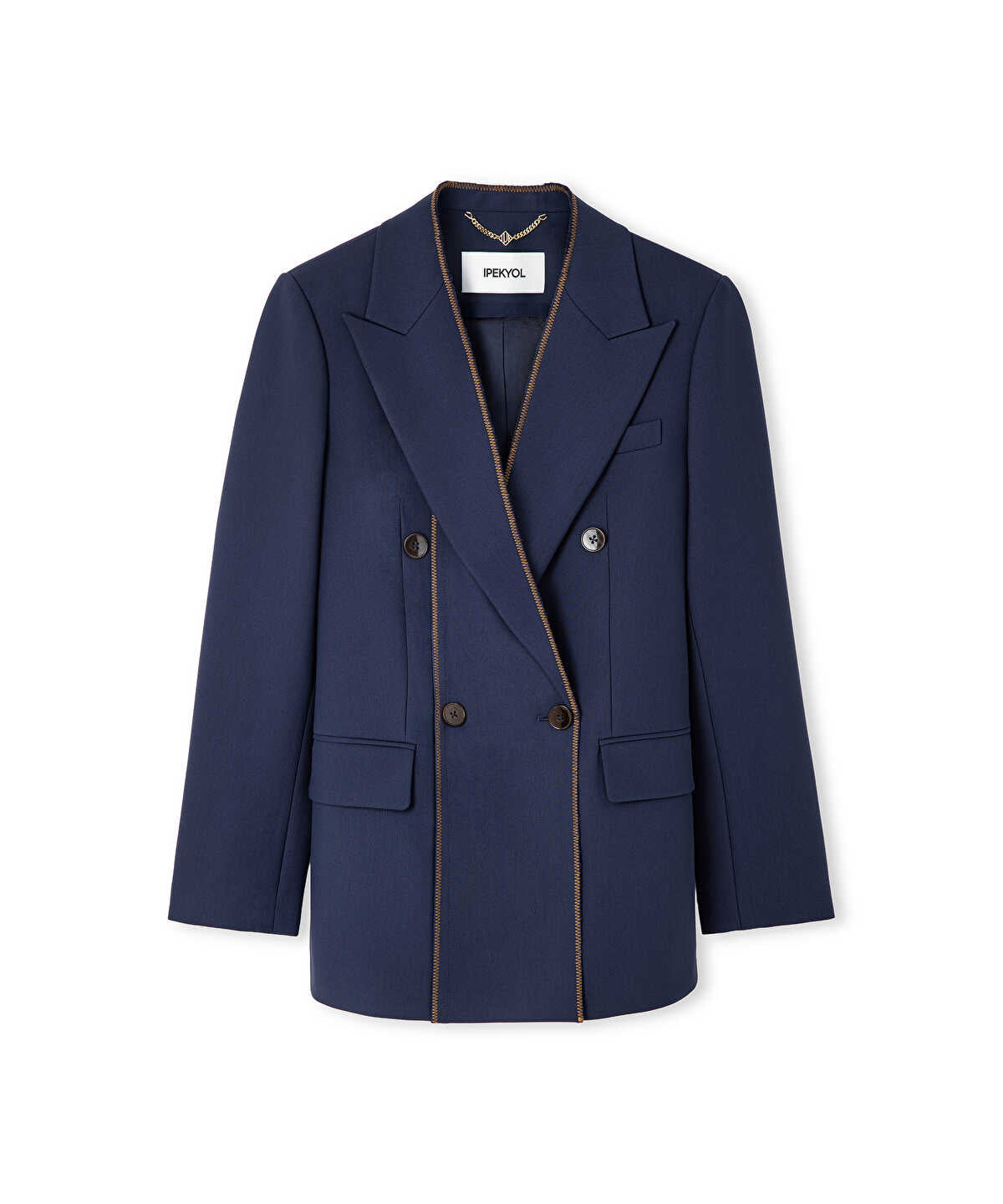 Contrast Stitch Double-Breasted Blazer