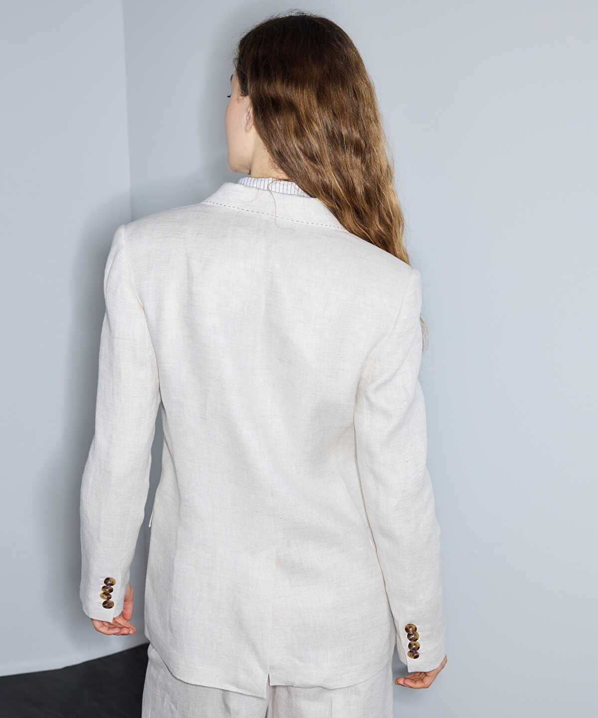 Linen Blazer with Shoulder Pads