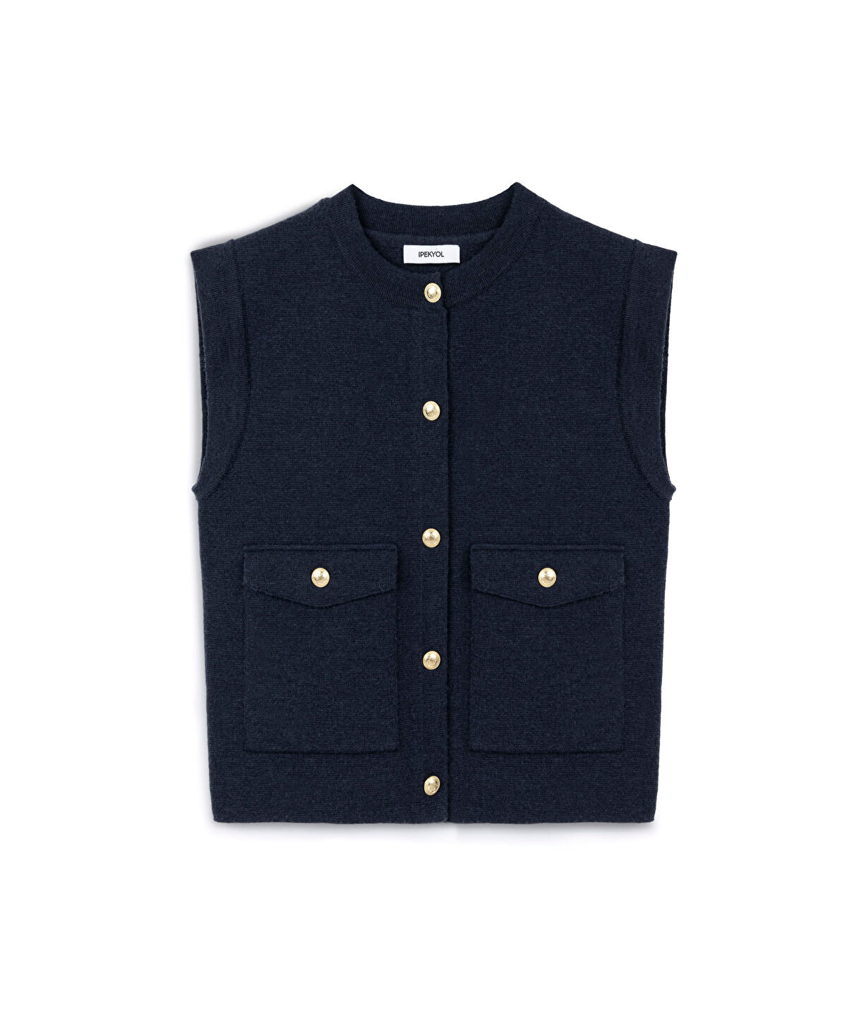 Gold-Button Knit Vest
