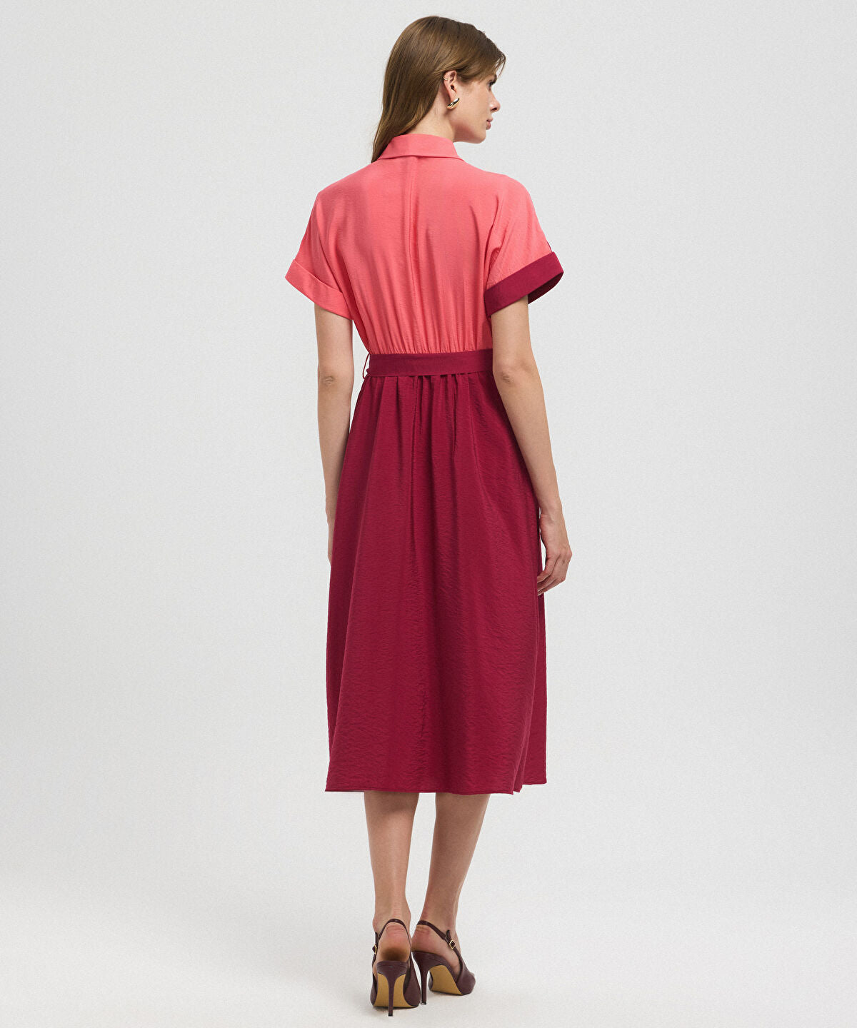 Asymmetric-Button Color-Block Dress