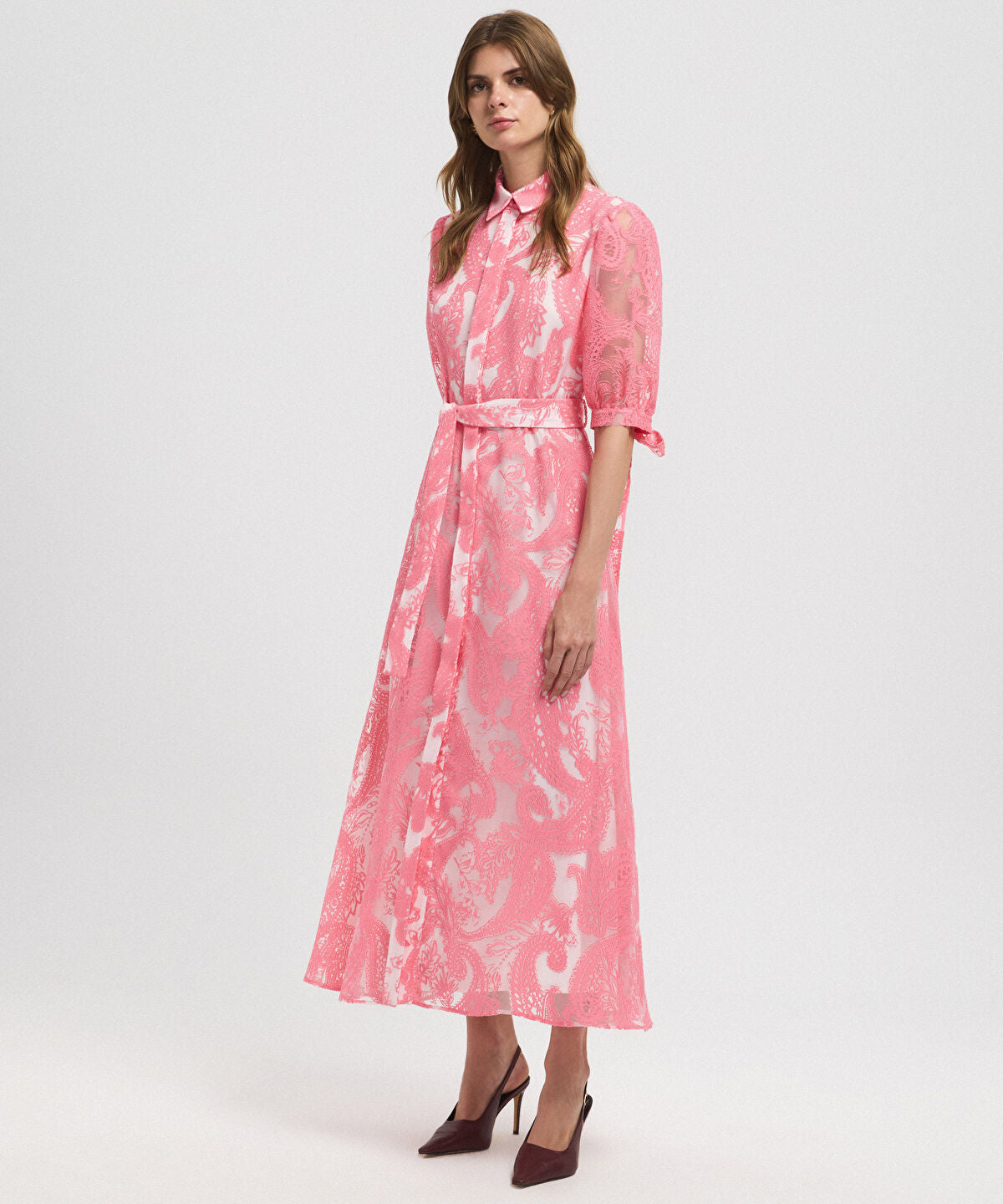 Jacquard Balloon-Sleeve Dress