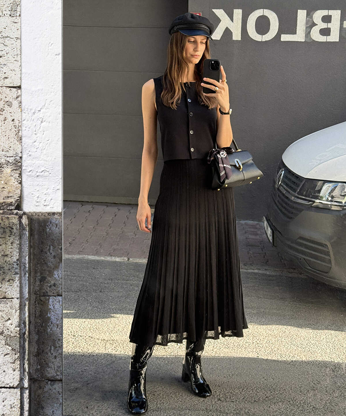 Pleated Knit Midi Dress