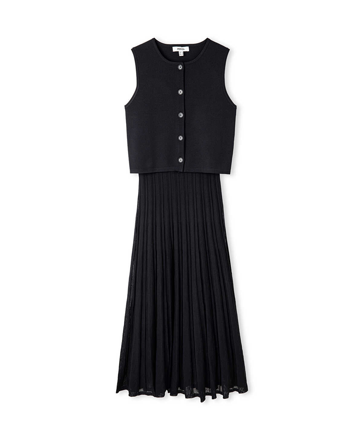 Pleated Knit Midi Dress