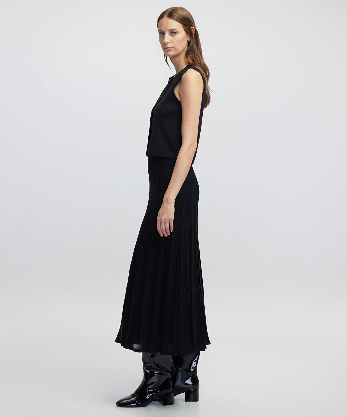 Pleated Knit Midi Dress