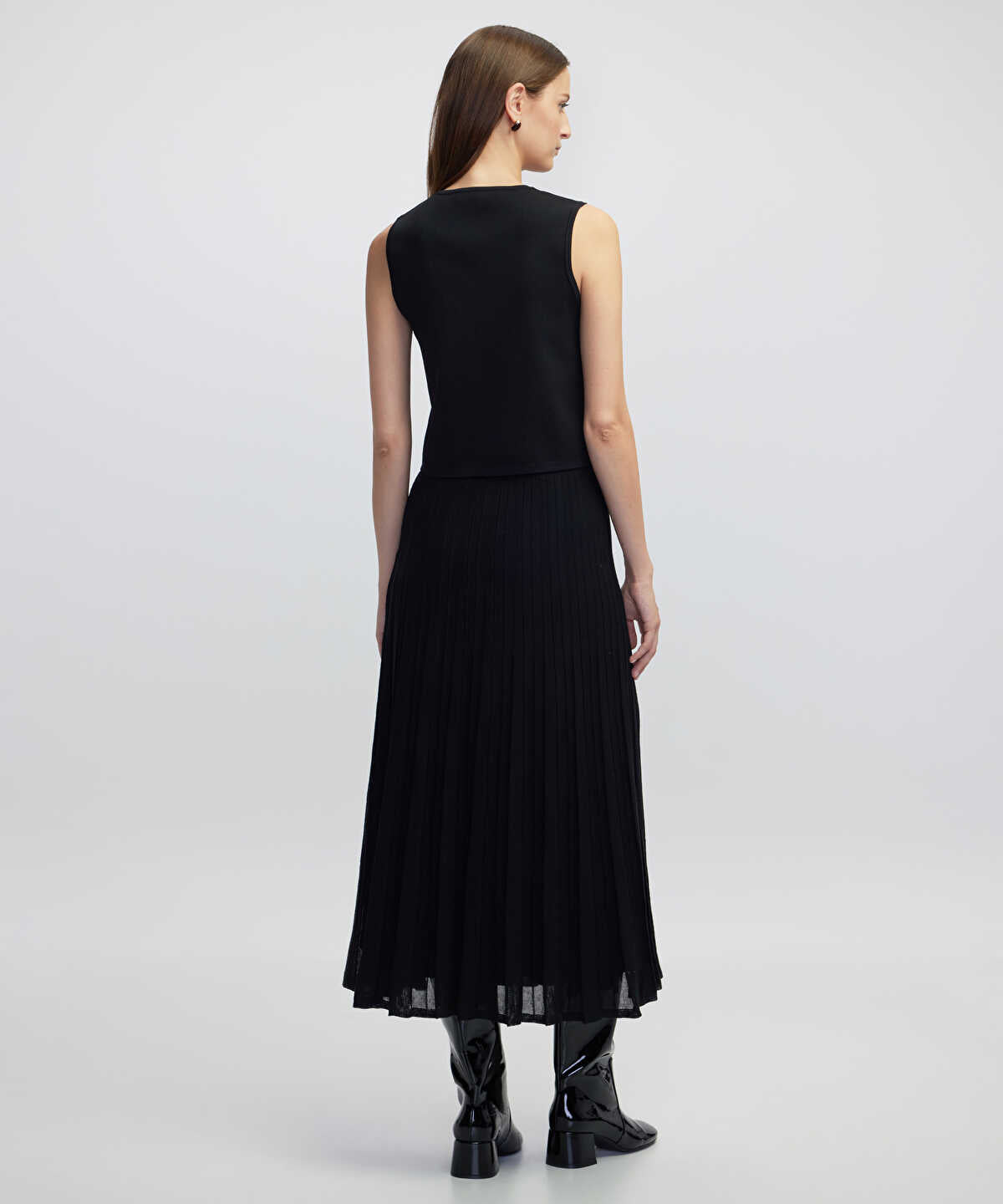 Pleated Knit Midi Dress
