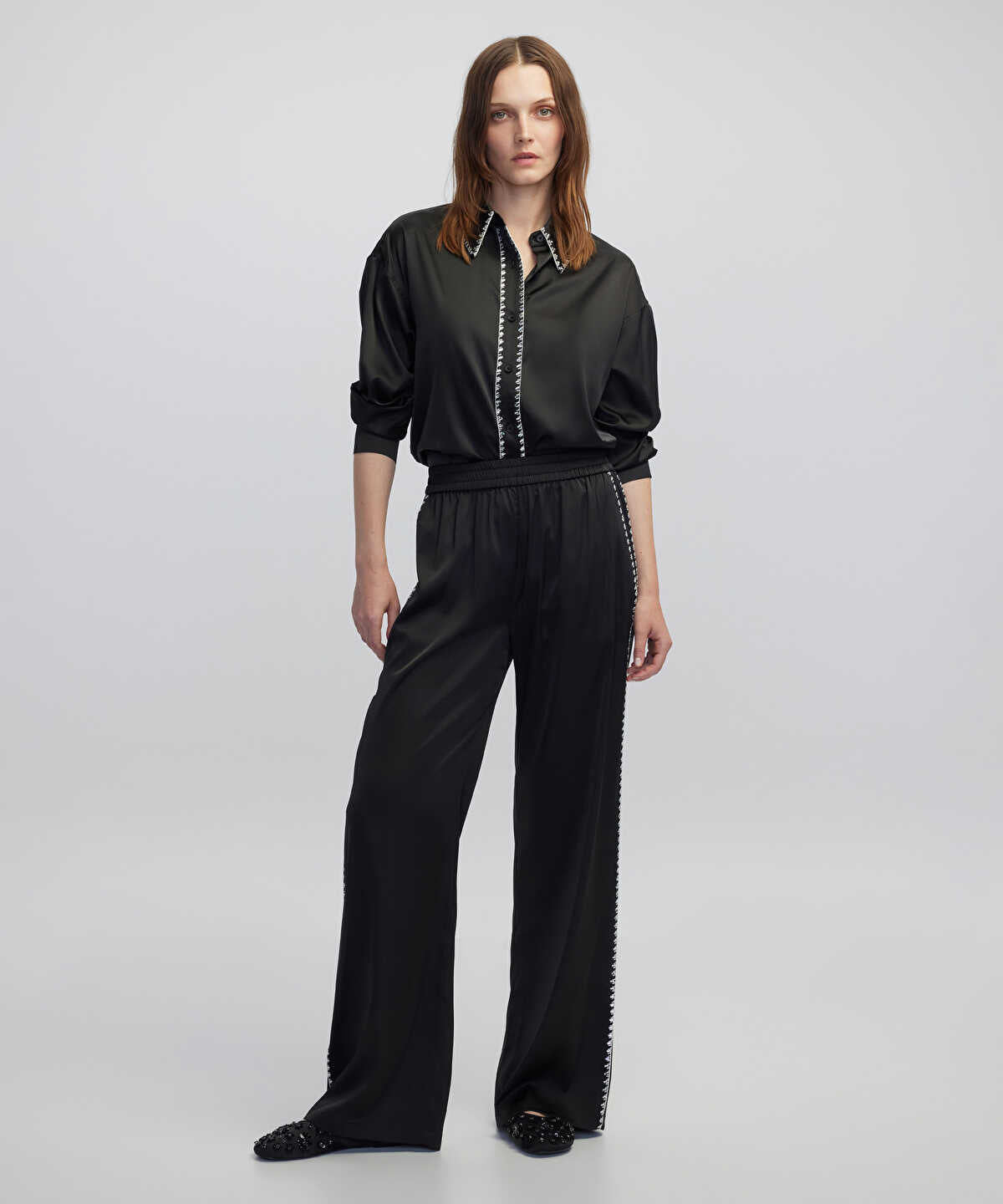 Strass-Trim Wide-Leg Trousers