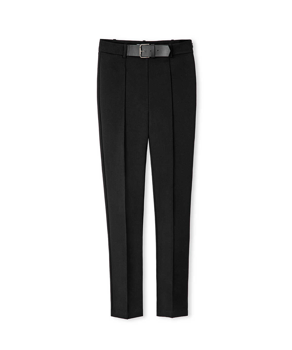 High-Waist Belted Skinny Trousers