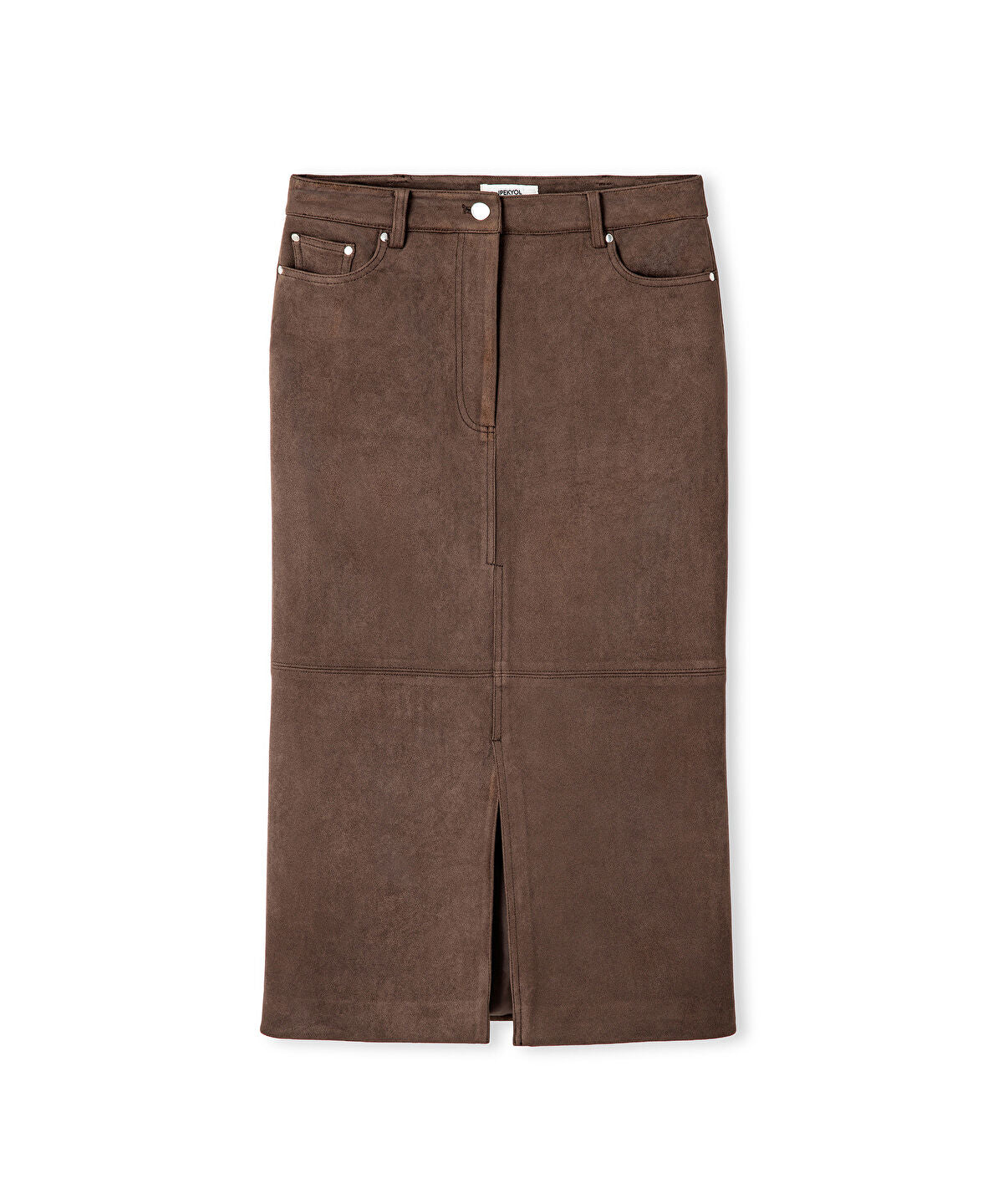 Suede-Effect Midi Skirt
