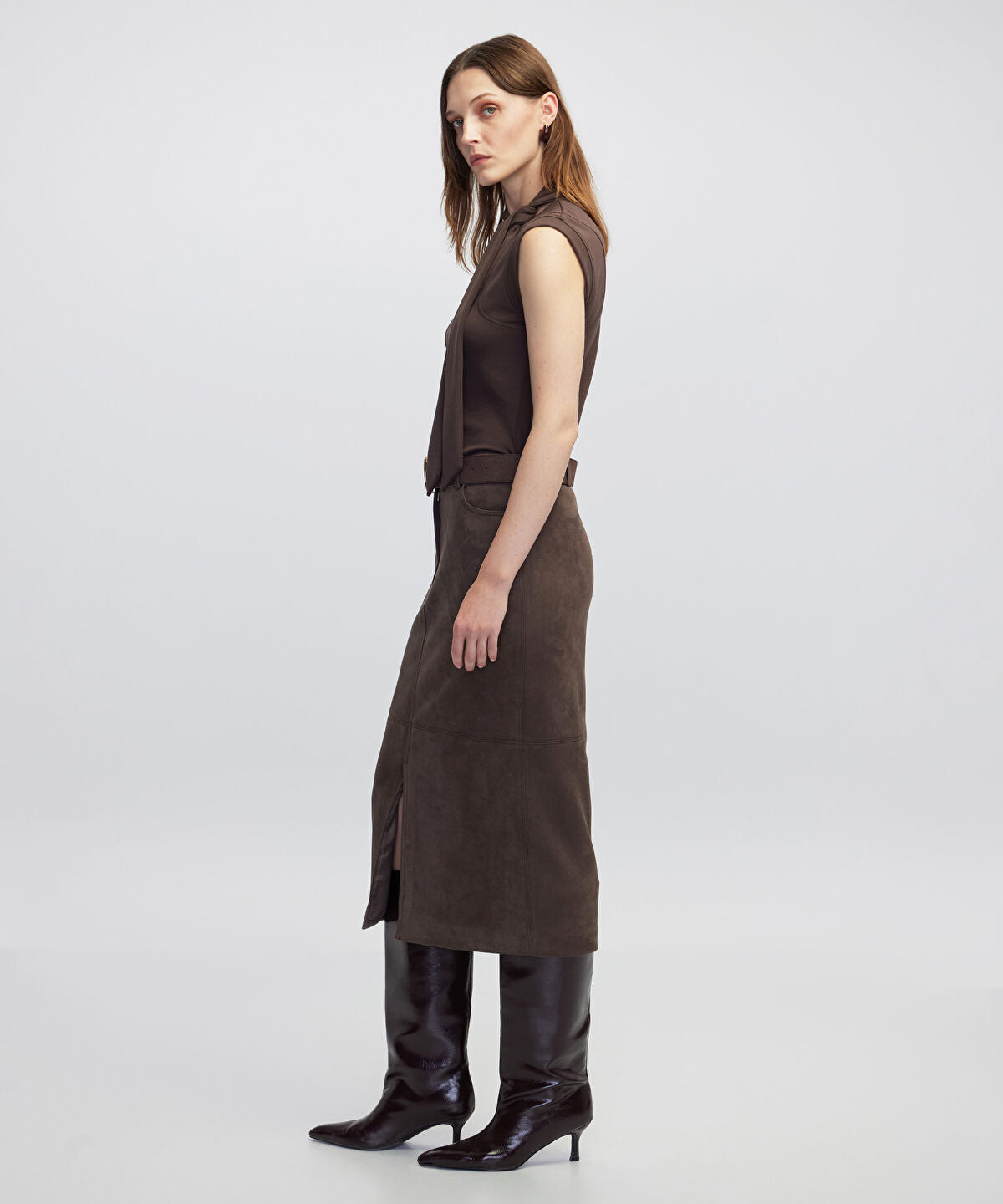Suede-Effect Midi Skirt