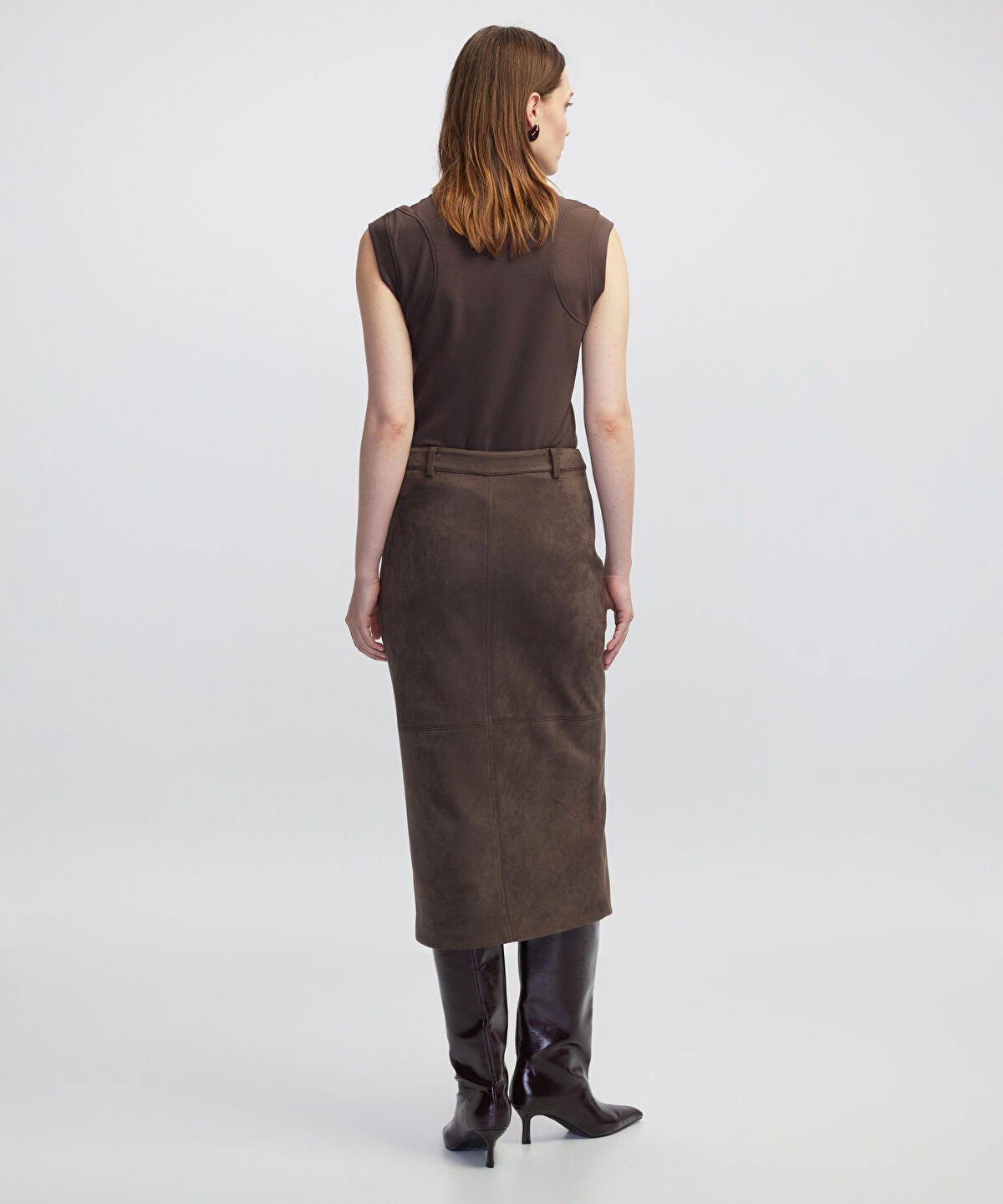 Suede-Effect Midi Skirt