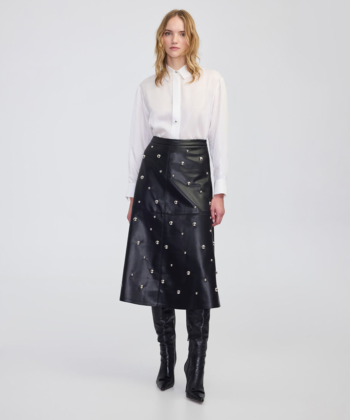Stud-Embellished Faux-Leather Skirt