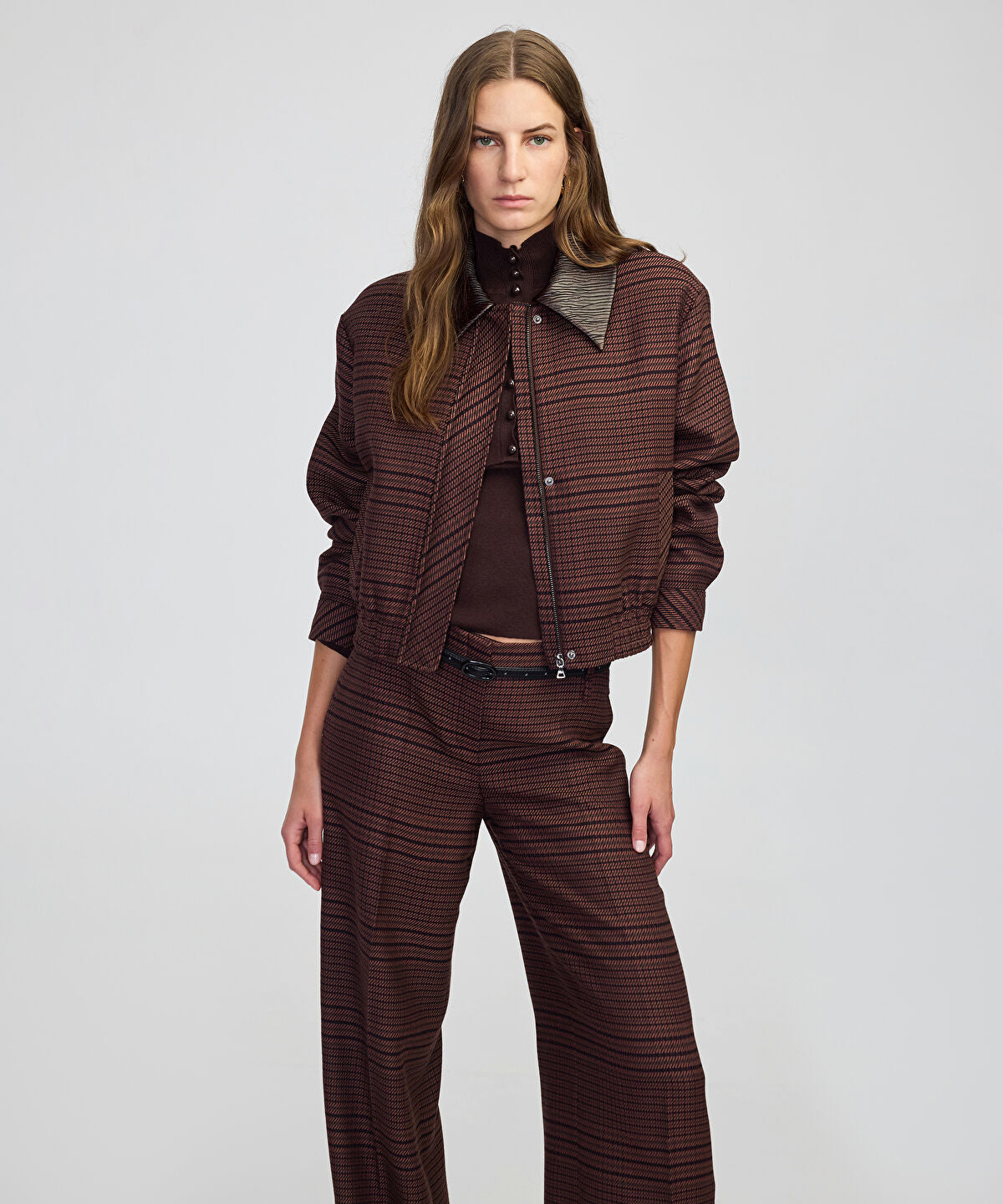 Contrast Collar Checked Jacket