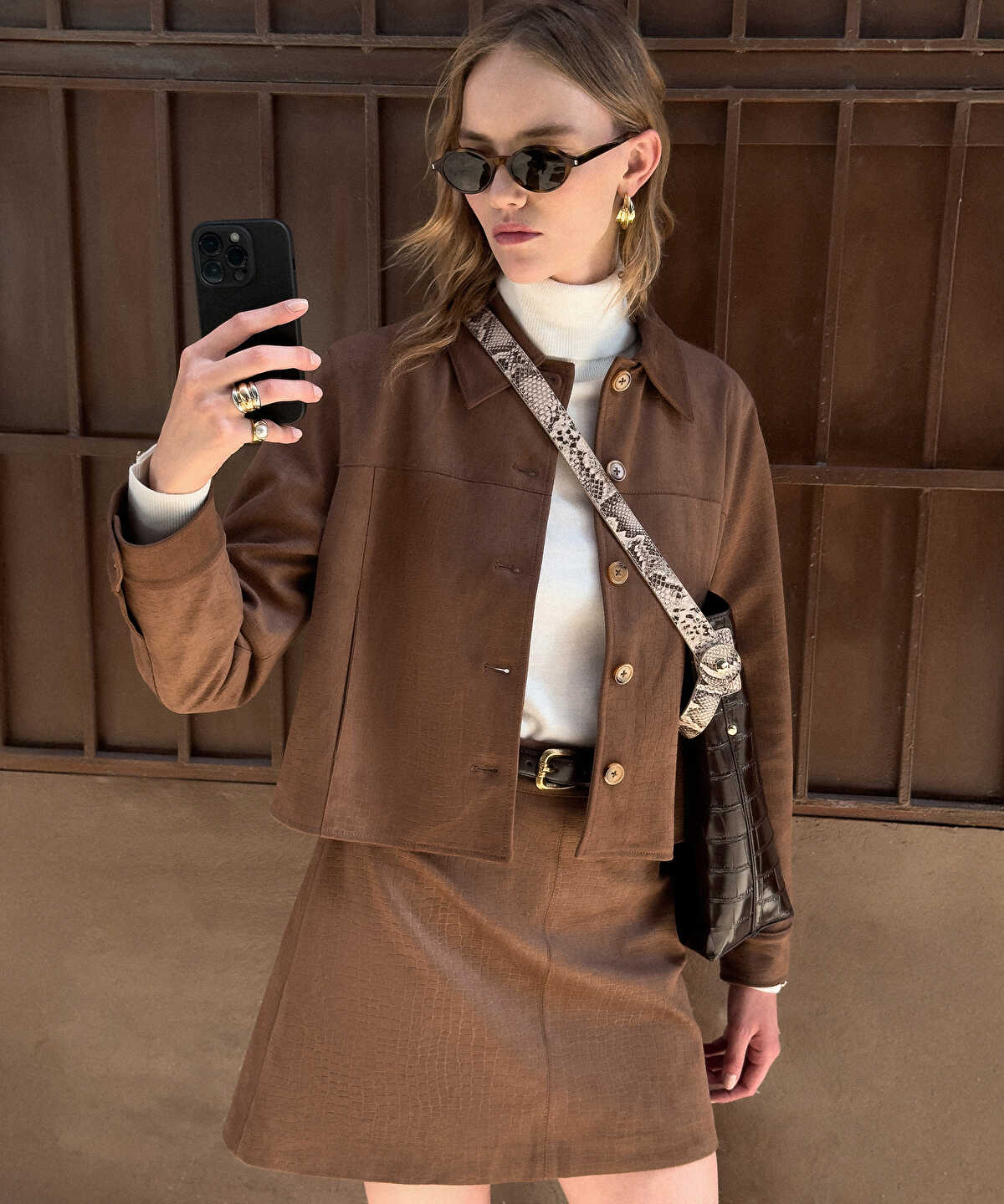 Croc-Effect Faux Suede Jacket