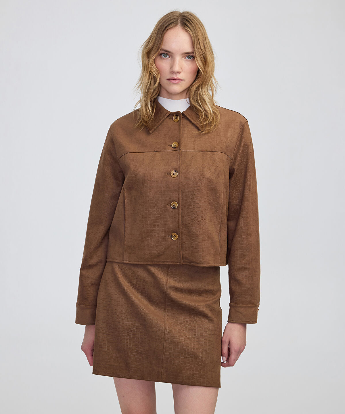 Croc-Effect Faux Suede Jacket