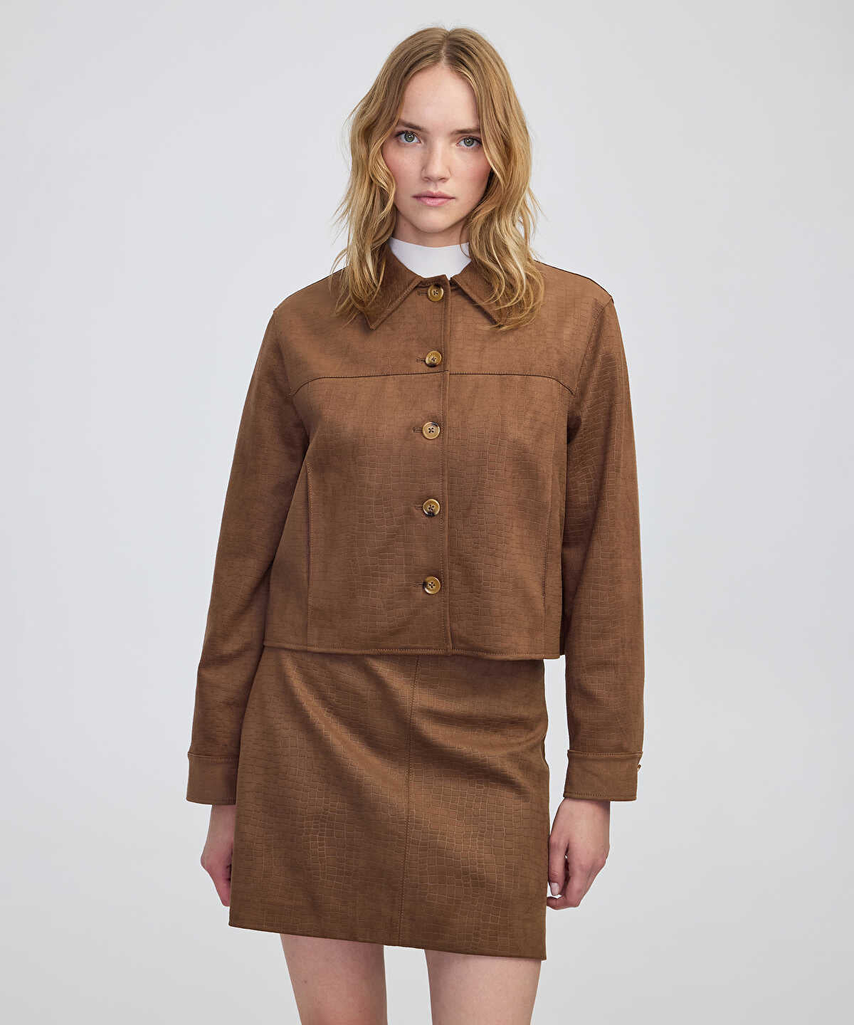 Croc-Effect Faux Suede Jacket