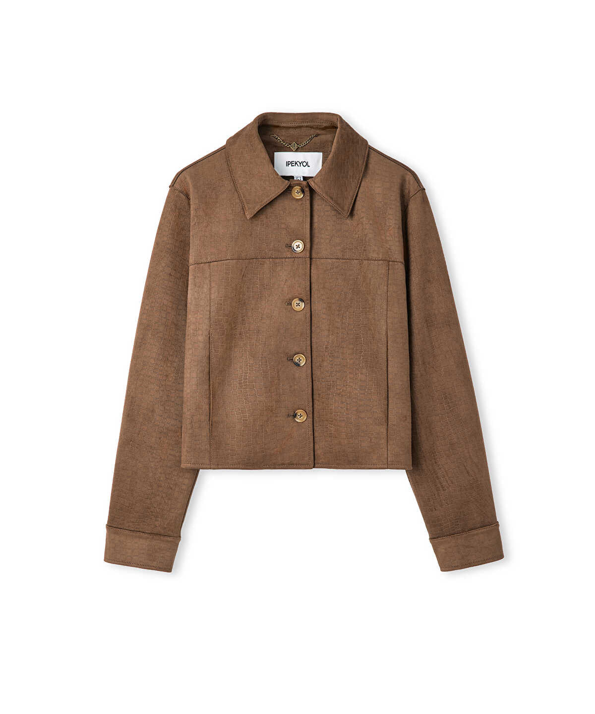 Croc-Effect Faux Suede Jacket
