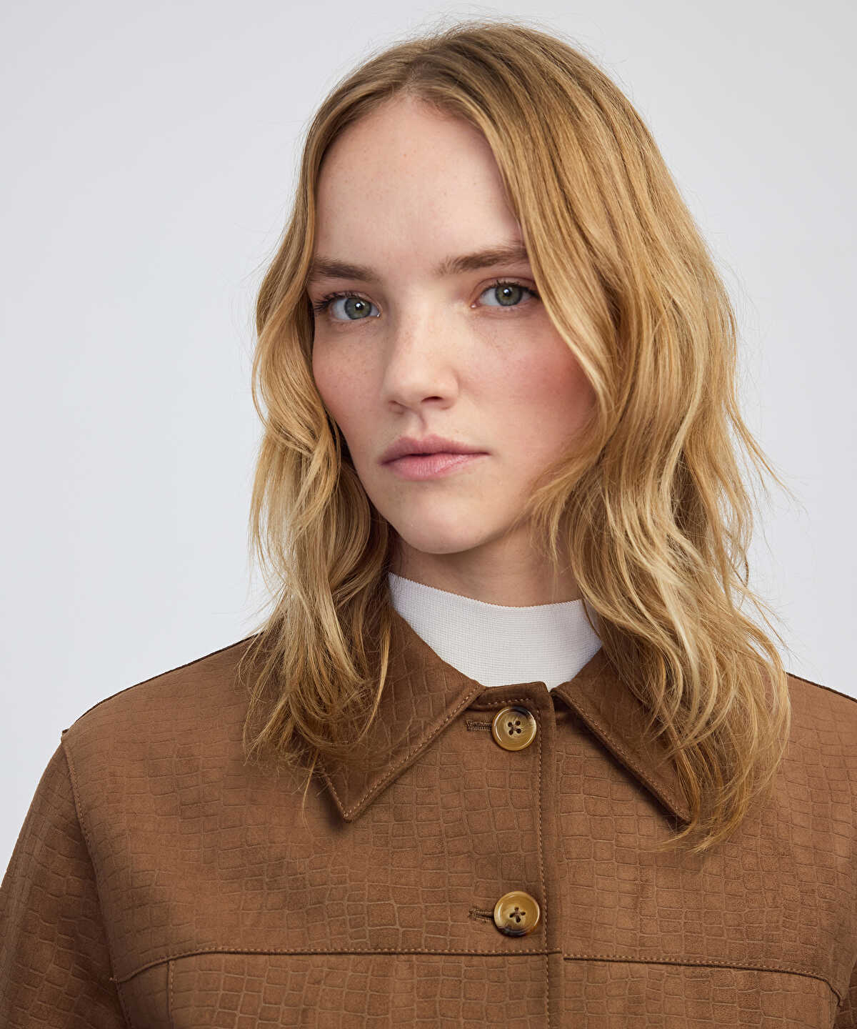 Croc-Effect Faux Suede Jacket