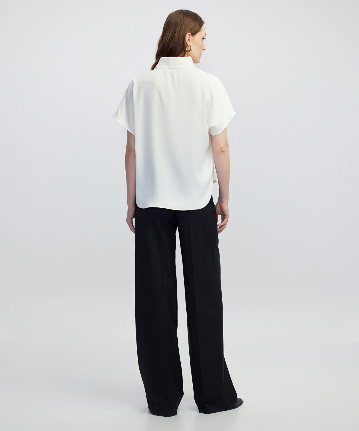 High-Neck Blouse with Contrast Buttons