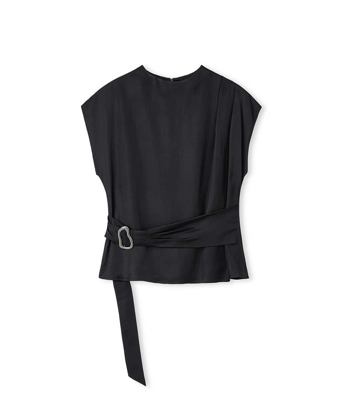 Satin-Effect Belted Blouse