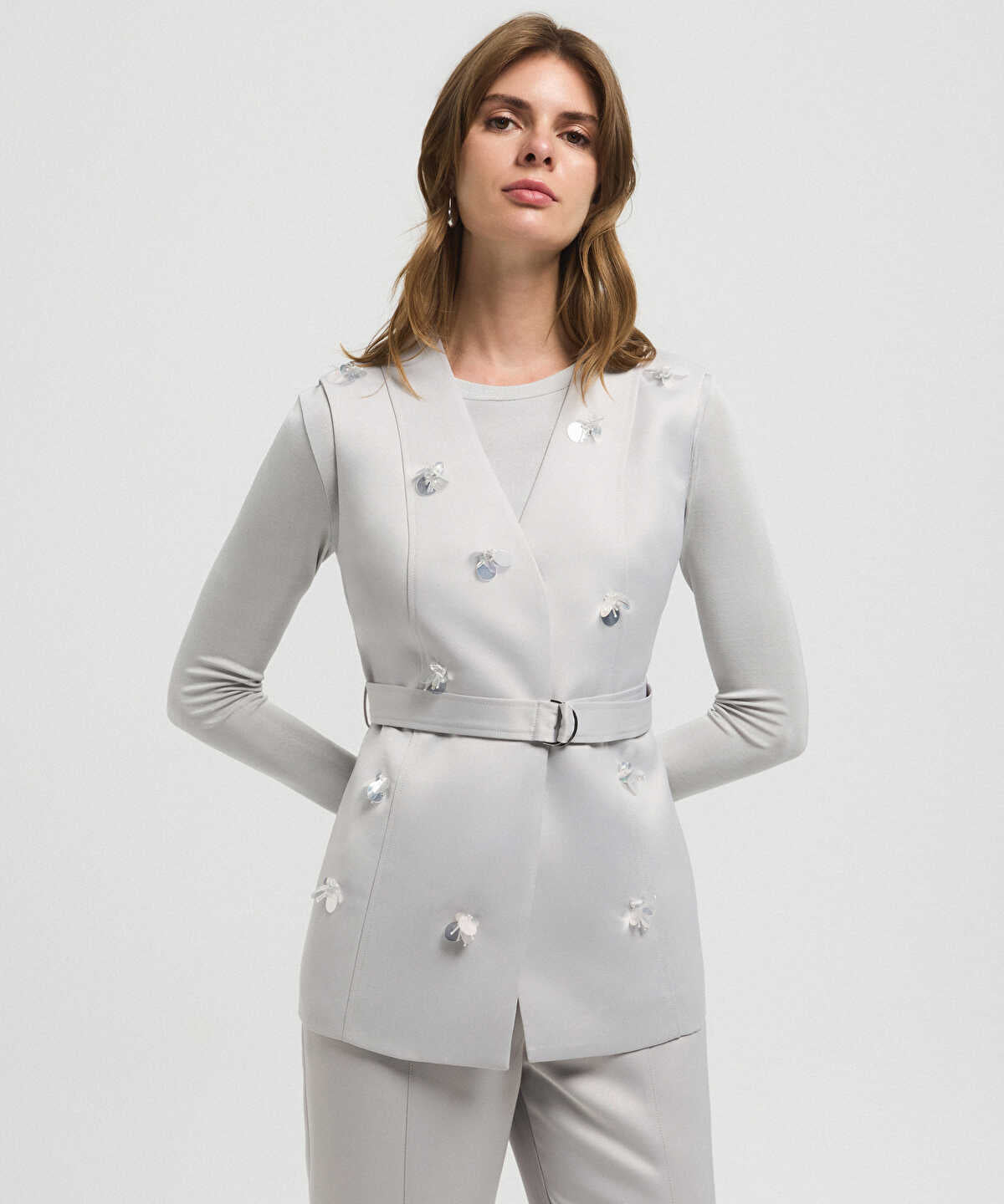 Embroidered Belted Vest