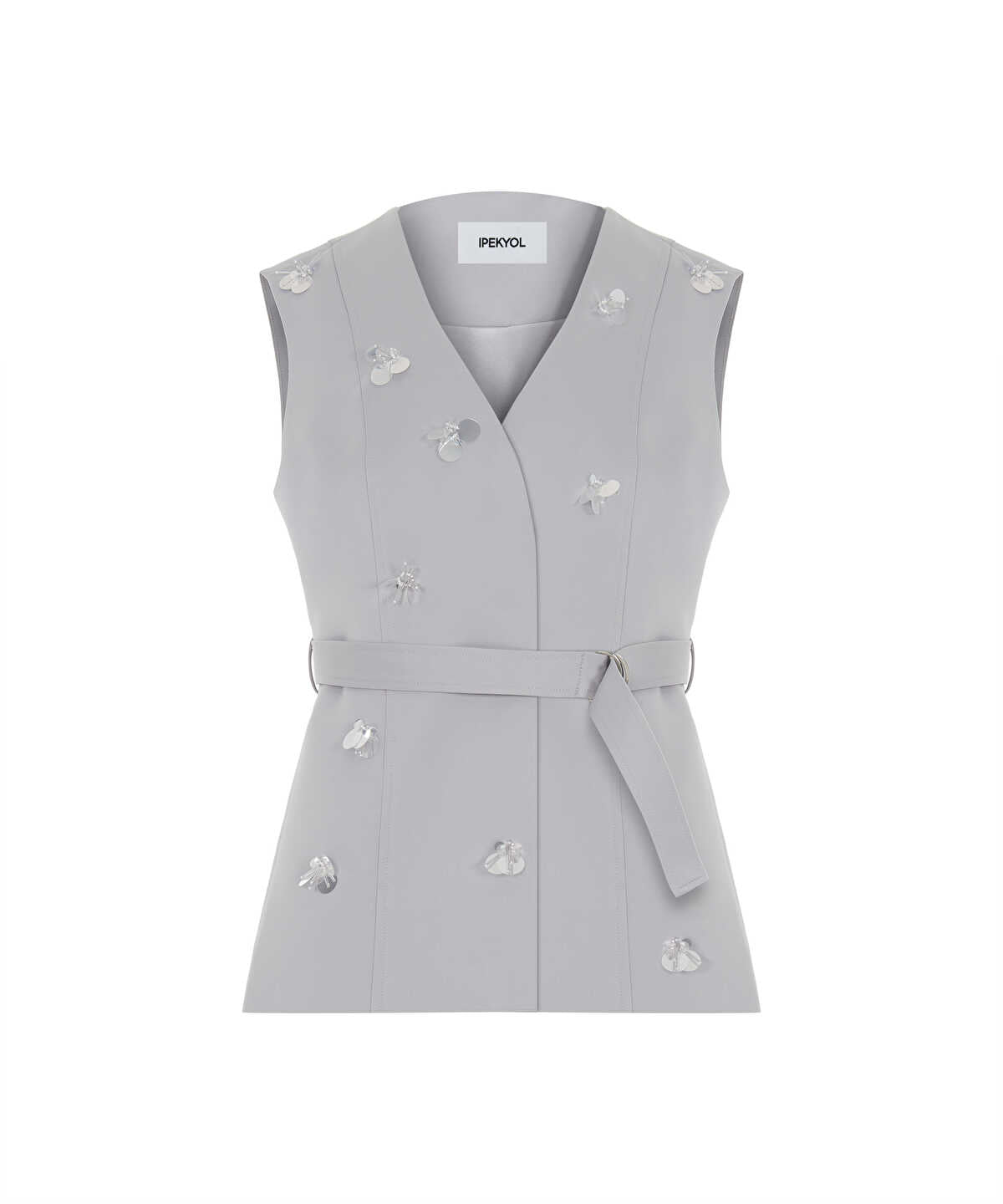Embroidered Belted Vest