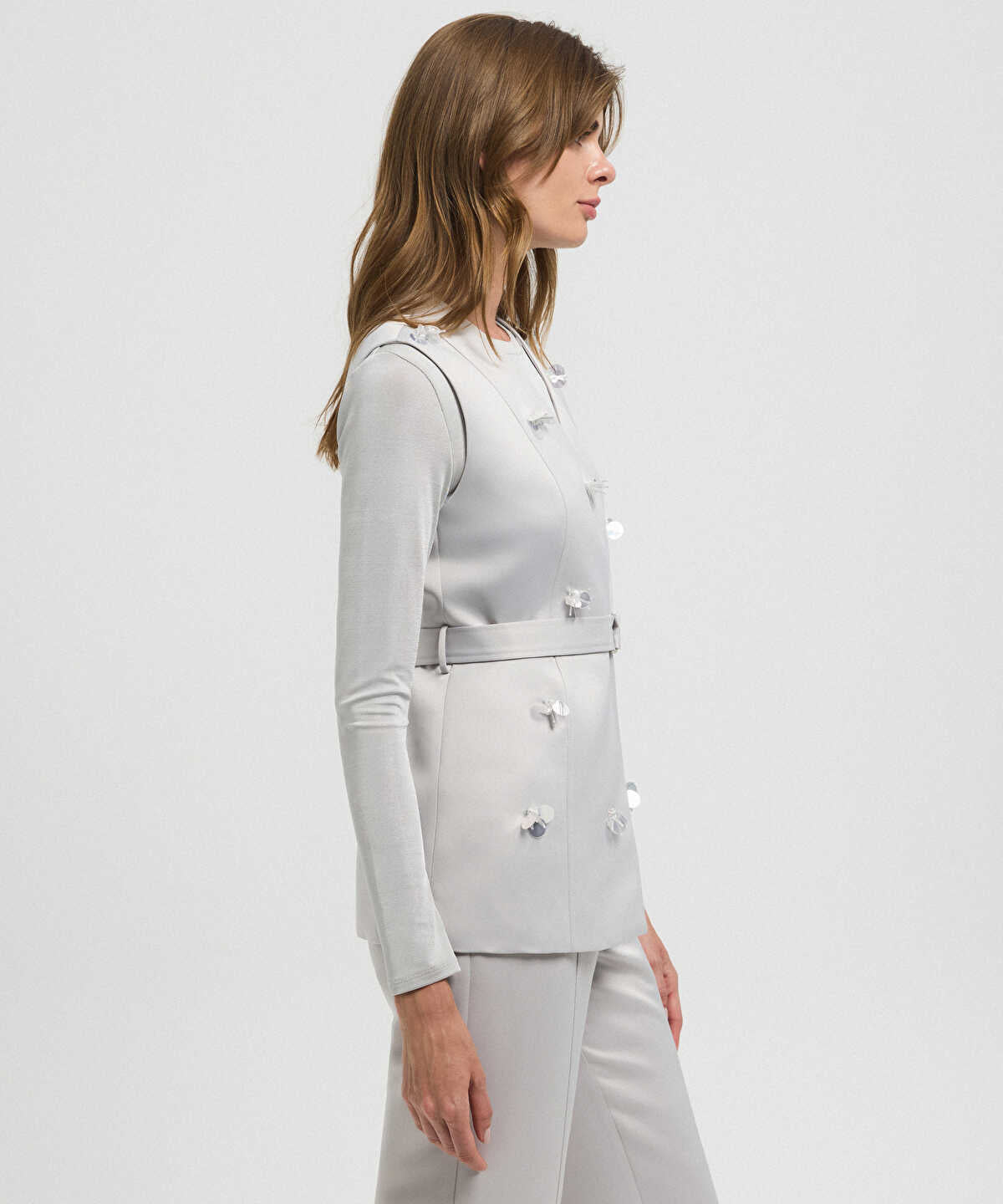 Embroidered Belted Vest