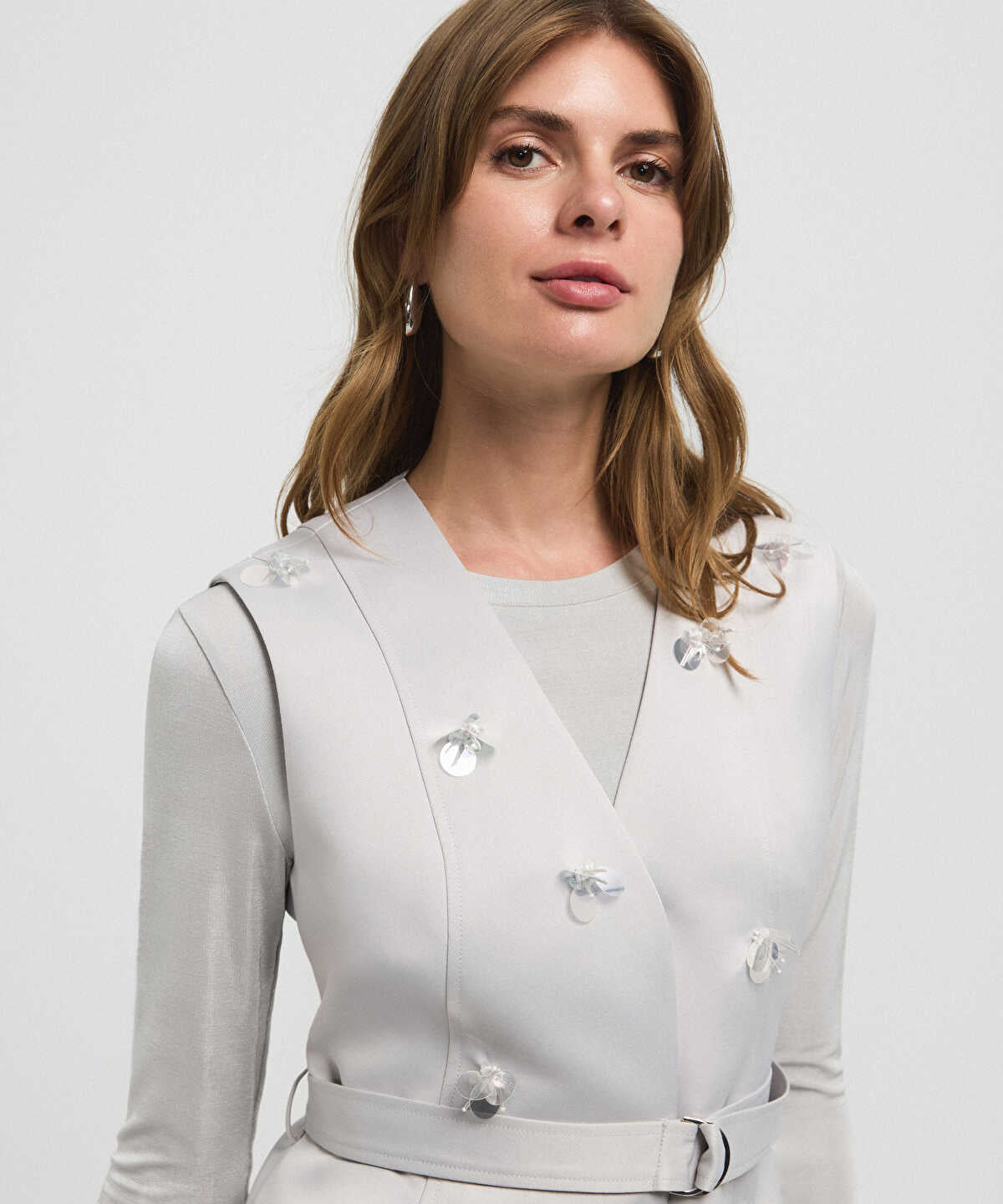 Embroidered Belted Vest