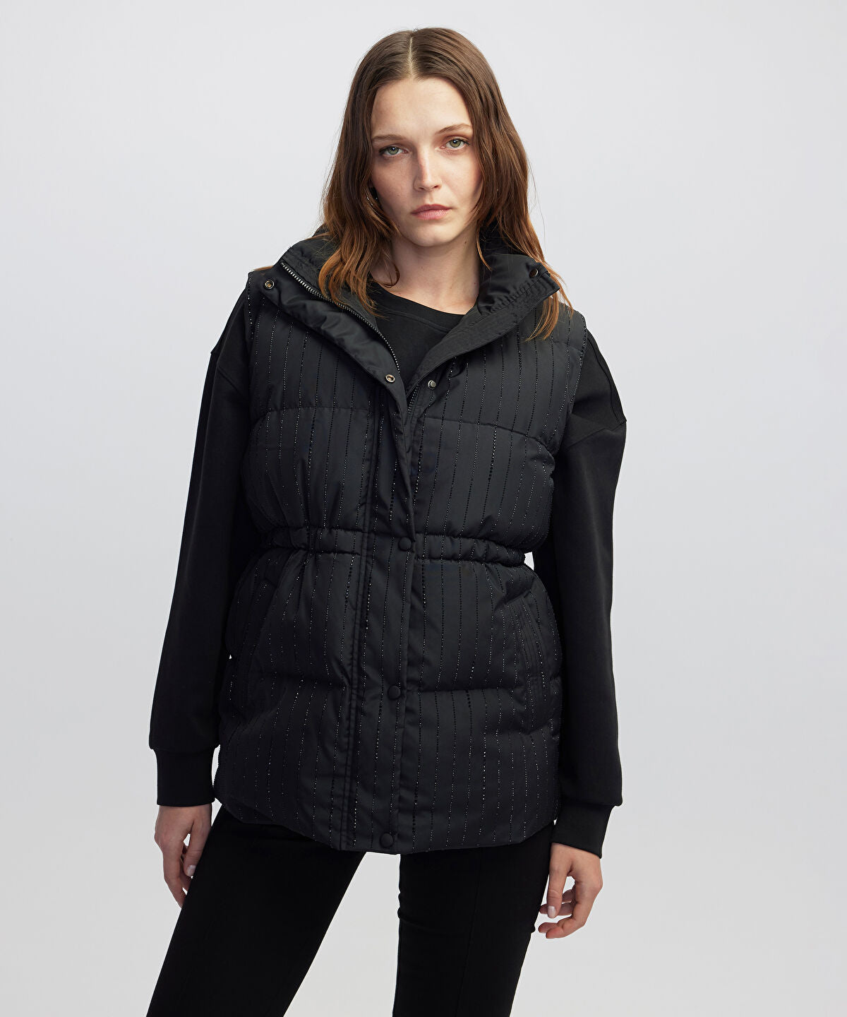 Rhinestone Embellished Puffer Vest