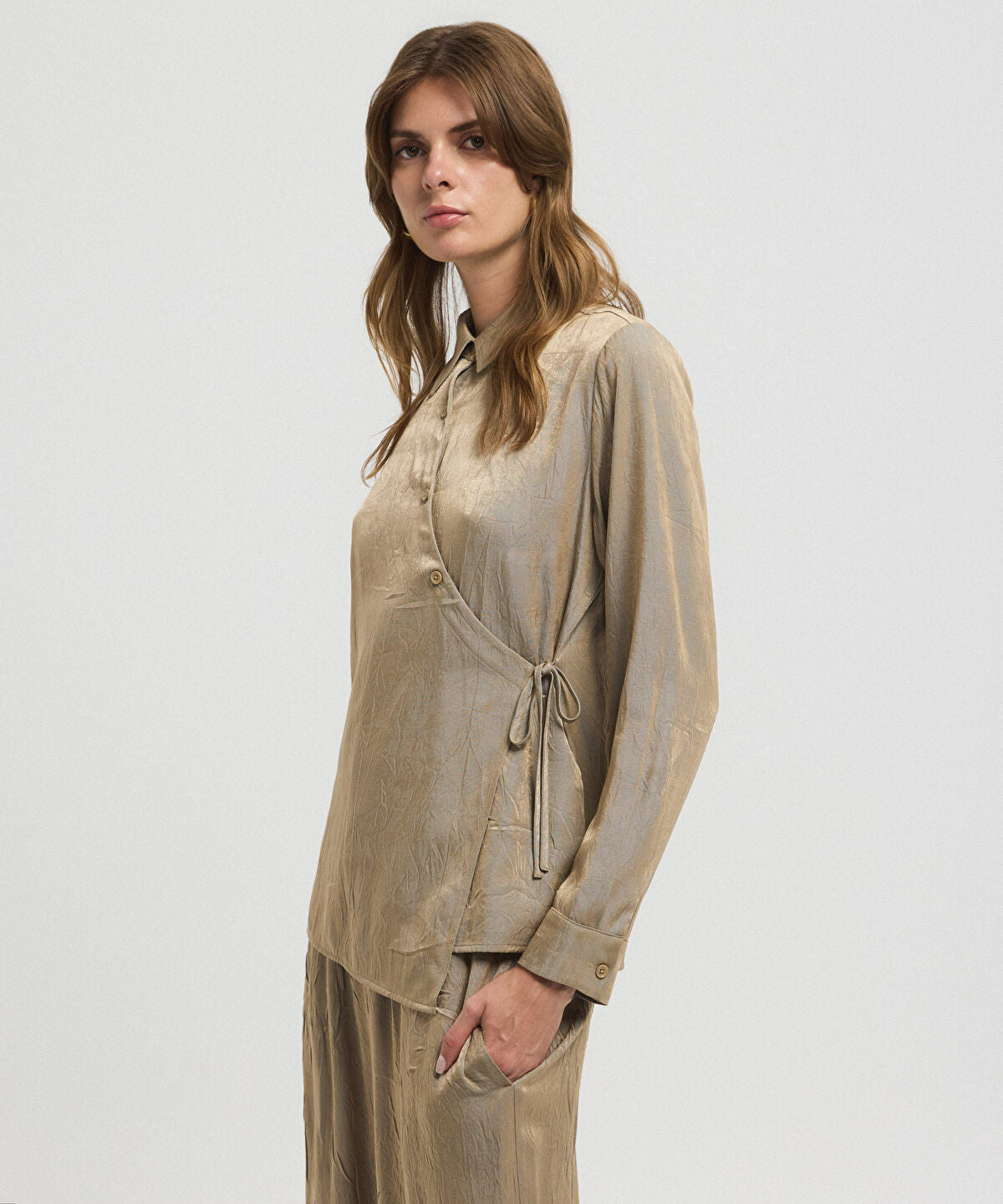 Asymmetric Tie Waist Shirt