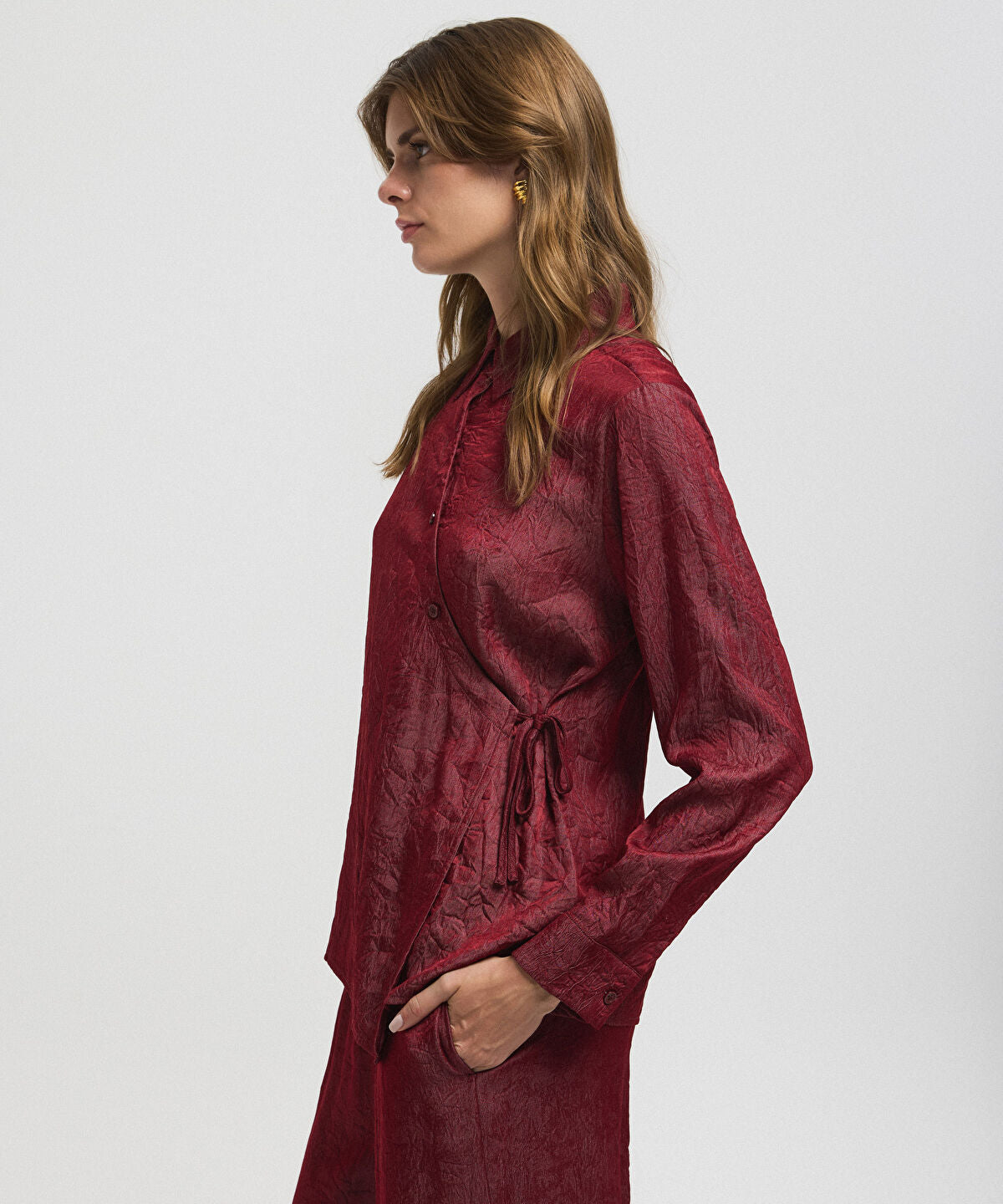 Asymmetric Tie Waist Shirt