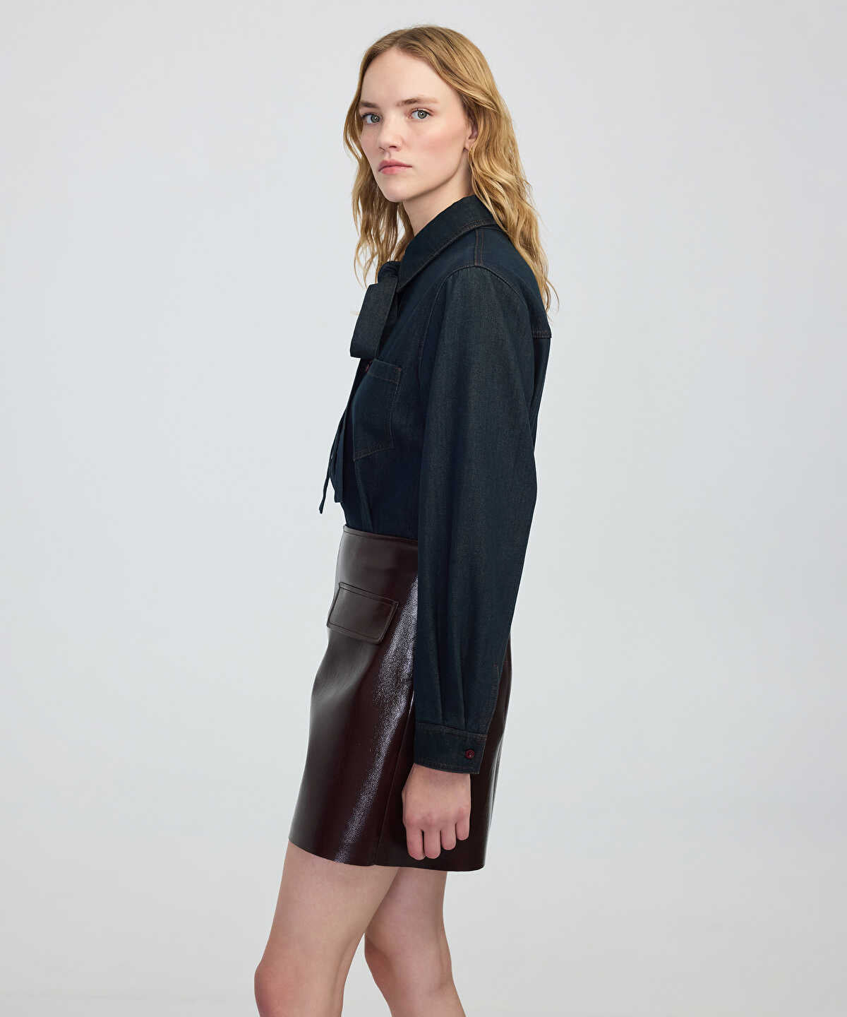 Tie-Neck Denim Shirt