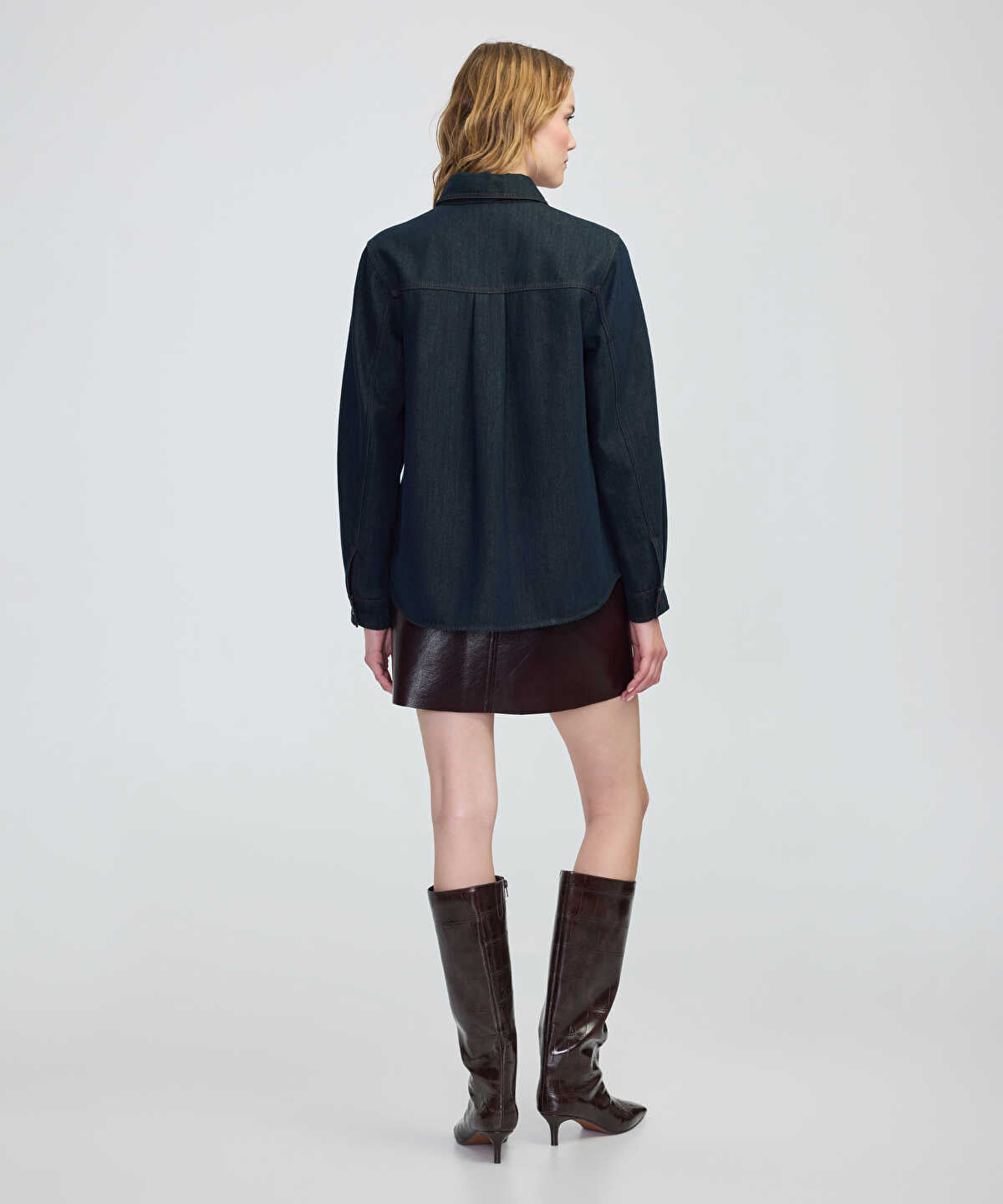 Tie-Neck Denim Shirt