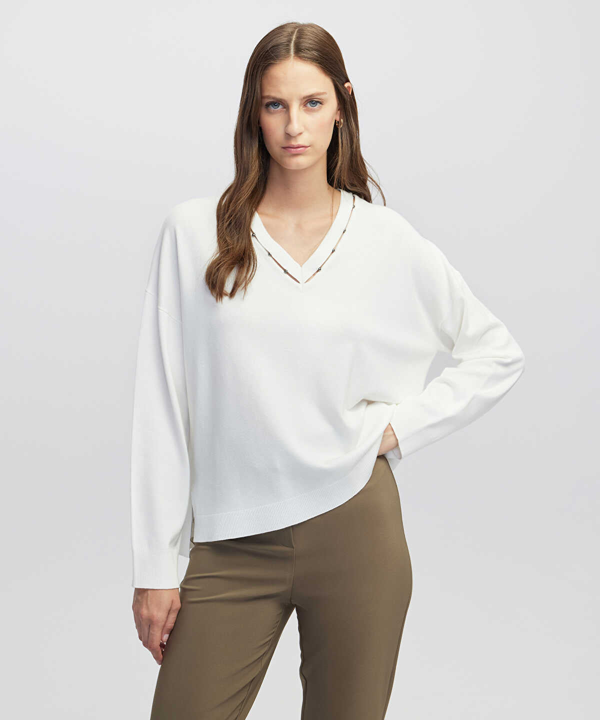 Embellished Cutout Knit Sweater