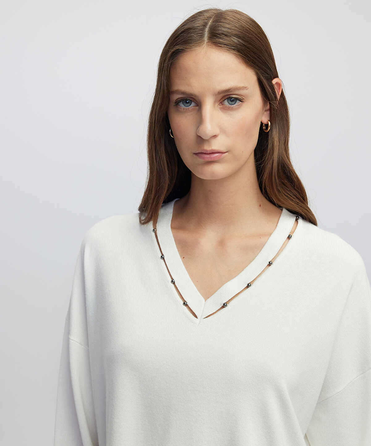 Embellished Cutout Knit Sweater