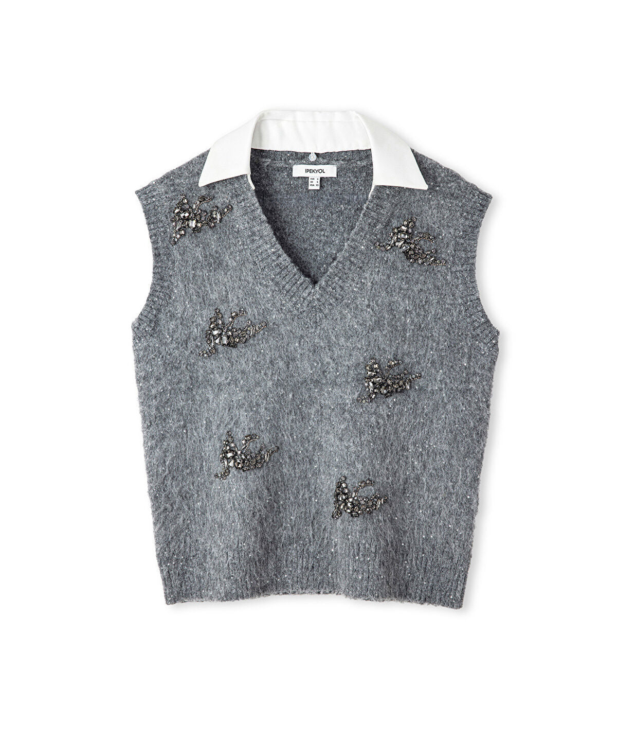 Embellished Vest with Contrast Collar